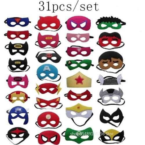31pcs/set Super Hero Cosplay Mask Halloween Party Dress Up Costume Mask Kids Birthday Party Superhero Favor Gifts Free Shipping