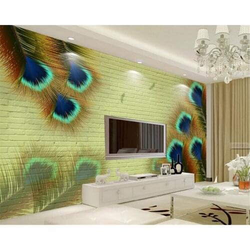 Beibehang 3d wallpaper peacock peacock feather brick background wall living room bedroom TV background mural papel de parede