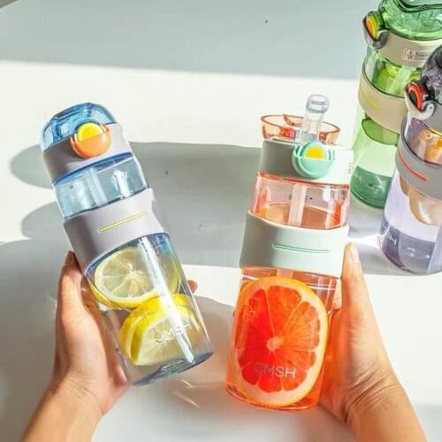 520ml Water Bottle Portable Large Capacity Plastic Washable Strew Sports Bottle Cage for Boys Girls Students