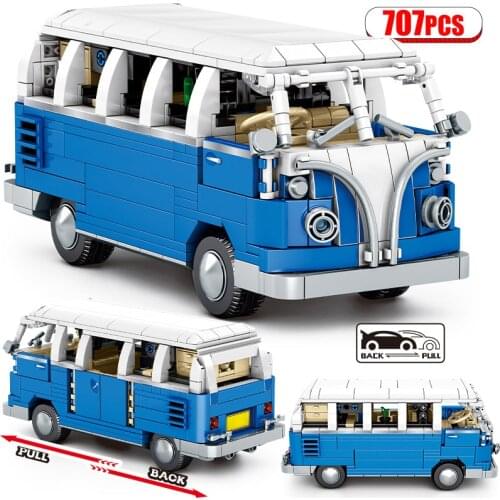 707PCS City Technical Classic Bus Building Blocks MOC Car Creator Mechanic School Bus Vehicle Bricks Toys For Children