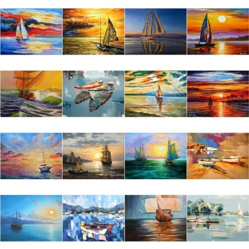 5D Full Square & Round Drill Diamond Painting Boat Sea Scenery Diy Diamond Embroidery Cross Stitch Kit Needlework Home Decor