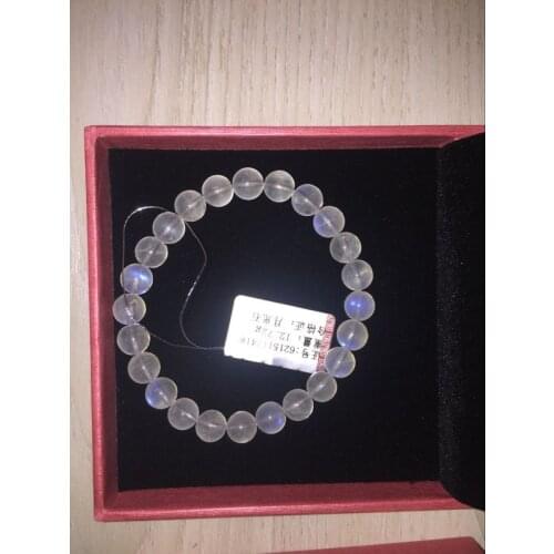 Free shipping 8mm Genuine Natural Cream Blue Light Round Beads Moonstone Bracelet 5A