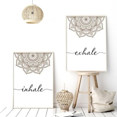 Bohemian Exhale Inhale Mandala Mindfulness Zen Poster Canvas Painting Wall Art Pictures Yoga Room Home Decor