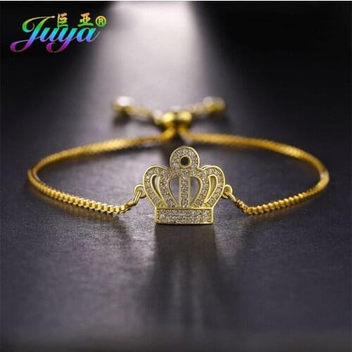 Juya Adjustable Slider Chain Bracelets Supplies Gold//Rose Gold Micro Pave Zircon Angel Star Crown Bracelet For Women Girl