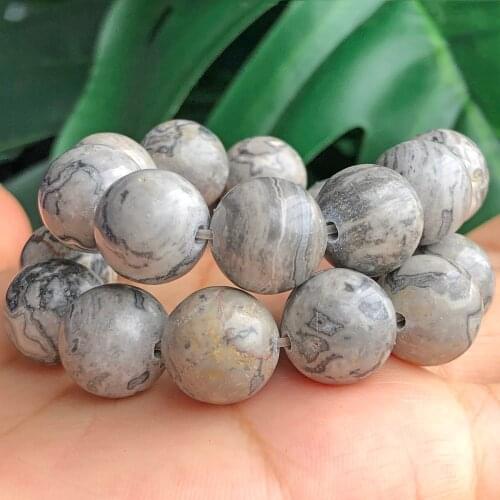 Natural Stone Grey Map Jaspers Beads Round Loose Beads For Jewelry DIY Making Bracelet Accessories 15'' Pick Size 4 6 8 10 12mm