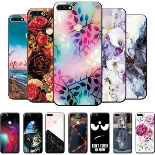 For Honor 7C Case Black Case Honor 7C 5.99 inch Soft TPU Silicone Cover For Huawei Honor 7C 7 C Protective Phone Case Coque Leaf