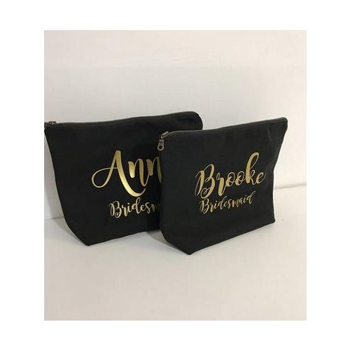 Black customize names wedding gold bride Bridesmaid Makeup Gift Make Up comestic Bags Maid of Honour Bridal Party purses