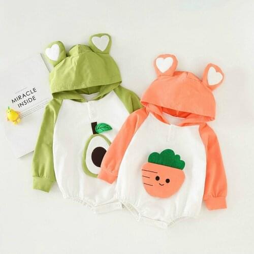 Newborn Baby Boys Girls Rompers Long Sleeves Autumn Hooded Carrot Cartoon Bear Ears Bodysuits Infant baby Lovely Clothes 0-18M