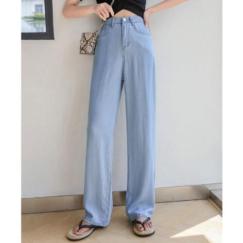 Jeans Women Tencel Denim Wide-leg Pants Female High-waisted Thin Drape Thin Summer 2021 New Loose Ice Silk Straight Pants