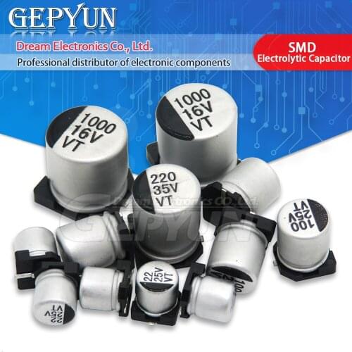 10Pcs/Lot SMD Electrolytic Capacitor 2.5V 4V 6.3V 10V 16V 25V 50V 100V 1uF 2.2uF 4.7uF 10uF 33uF 47uF 100uF 220uF 470uF 1000uF