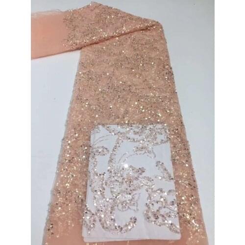 French Mesh Lace Fabric Beads Tube Stack Sequins Tulle Embroidery Sewing Evening Party Wedding Dress Trimming 5 Yards Wholesale