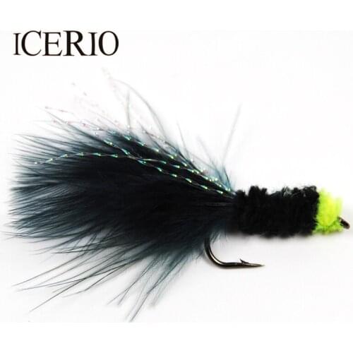 ICERIO 6PCS Green Egg Sucking Leech Bugger Streamer Flies Trout Fly Fishing Lures #8