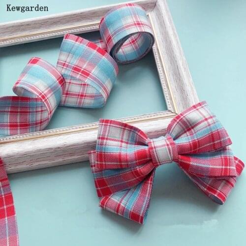 Kewgarden 38mm 1-1/2" Plaid Layering Cloth Fabric Ribbon DIY Hair Bow tie Brooch Sewing Accessories Handmade Tape 10 Meters