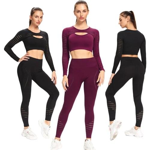 Seamless Yoga Set Sport Outfits Women Black Two 2 Piece Crop Top Bra Leggings Workout Gym suit Fitness Sport Sets