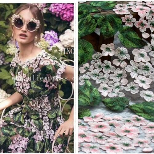 Fashion brand style Mixed colours on black netting 3D embroidered hight quality evening dress lace fabric 47'' width 1 yard