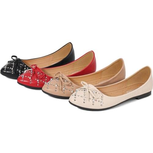 Summer Casual Womens Shoes Vintage PU Female Loafers Womens Flats Preppy Style Rivet Comfortable Shoes 36--46 OULYYYOGO