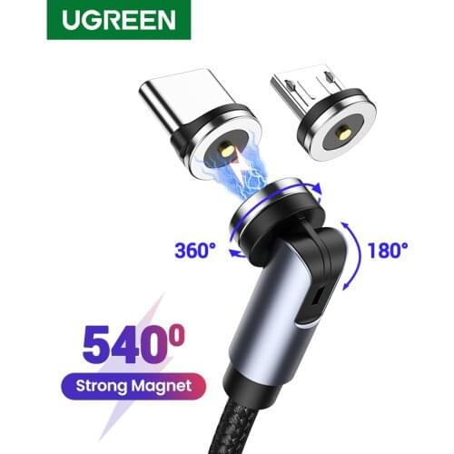 UGREEN USB Magnetic Charging Cable 540 Degree Rotating Fast Charging Micro USB Type C Phone Charger Data Cable Micro USB Type C