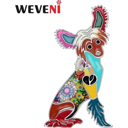 WEVENI Statement Enamel Alloy Sweet Chinese Crested Dog Brooches Animal Jewelry Gift Scarf Clothes Pin Decoration For Women Girl