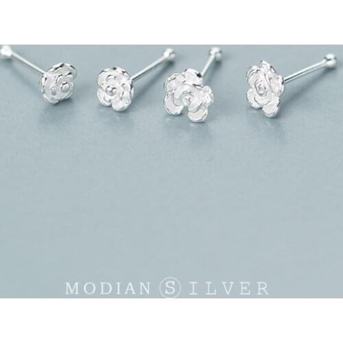 Modian Classic Rose Flower Tiny Plant Stud Earrings Romantic 925 Sterling Silver Jewelry For Women S925 Silver Fine Jewelry