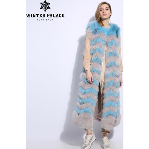 Fashion boutique Women Genuine Leather fox fur vest Blue gray water ripple natural fox fur coat