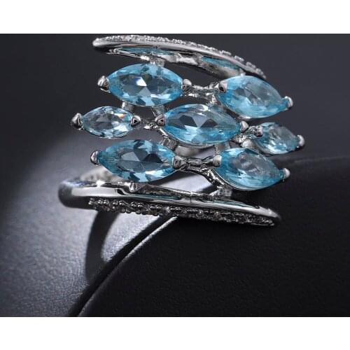 Trendy Luxurious Blue Zircon Ring Spiral Irregular Women Ring Charm Classic Wedding Jewelry Women Anniversary Accessories New