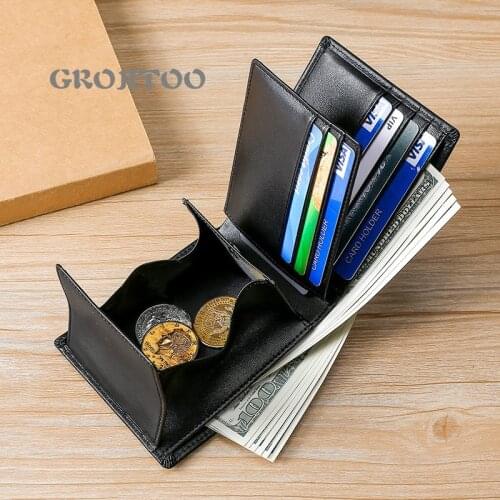 GROJITOO Genuine leather mens wallet RFID anti-theft short wallet fashion multi-card bag high-quality cowhide purse for man
