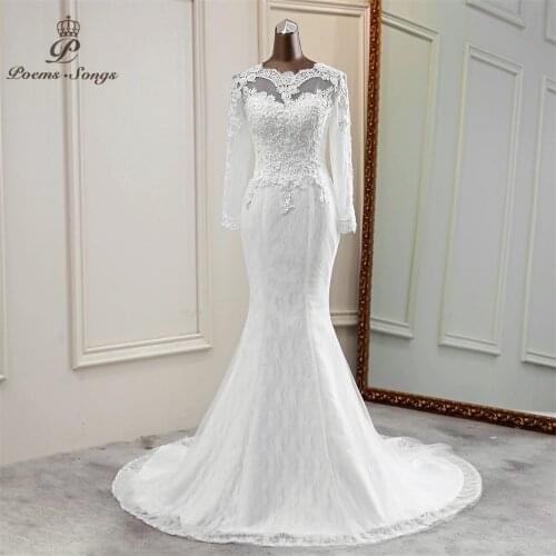 New beautiful applique long sleeve wedding dress 2020 marriage dress vestido de noiva sereia wedding gowns robe de mariee