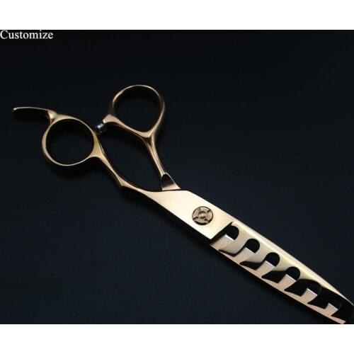 Customize logo japan steel 6 inch rose gold 6 teeth cut hair scissors haircut barber makas Thinning shears hairdressing scissors