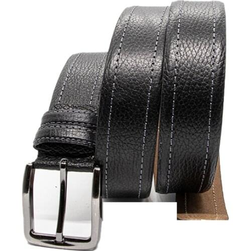 Genuine Soft Leather Handmade Black Man Belt High Quality Calfskin Pants Metal Buckle Casual Gift