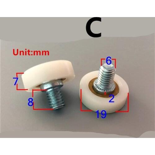 M6 thread rod Bearing pulley 19mm OD drawer nylon flat type positioning pulley for sliding door furniture repair roller wheel