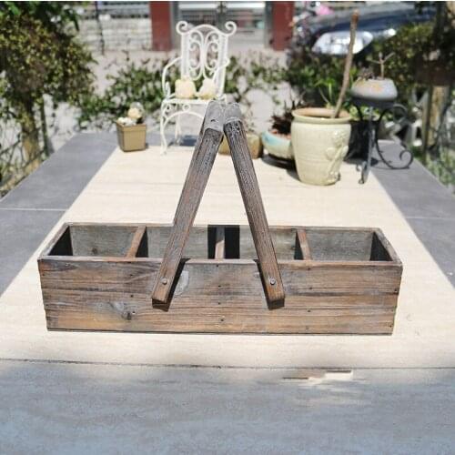 Handmade farmhouse retro vintage wooden desk caddy basket