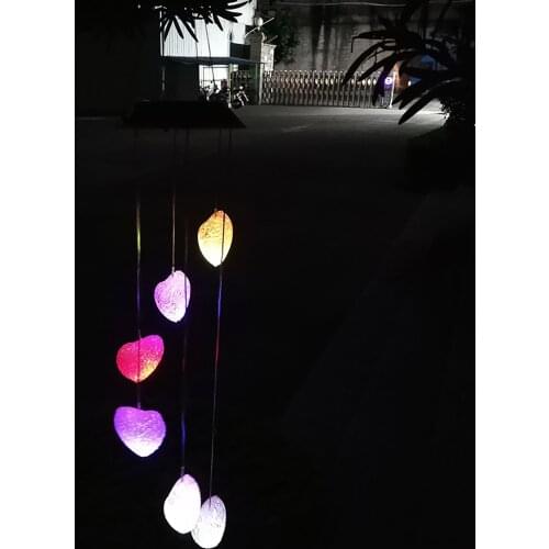 Heart Wind Chimes Outdoo LED Color Changing Mobile Wind Chime Waterproof Solar Lights Hanging Decorations