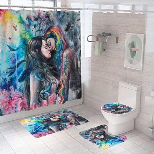 Waterproof Bath Shower Curtain Sets Toilet Seat Cover Non-Slip Bath Mat Rug carpet Set bathroom decor Polyester Fabric Washable