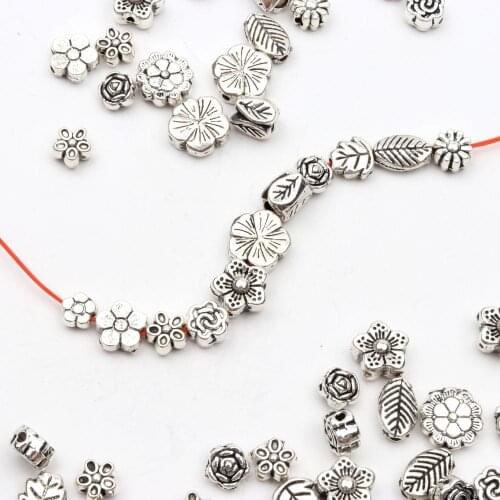 50Piece 12 Type Mix Flower Leaf Loose Spacer Metal Beads For Diy Jewelry Making Bracelet Necklace Earring Accessories wholesale