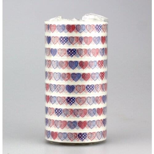High quality 10pcs /lot 8mm*10m cute slim tape red and blue heart Japanese paper washi tape