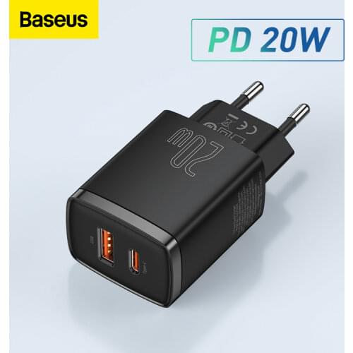 Baseus 20W USB Charger Support Type C PD Fast Charging Dual USB Port Portable Phone Charger For iPhone 12 Pro Max 11 Mini 8 Plus