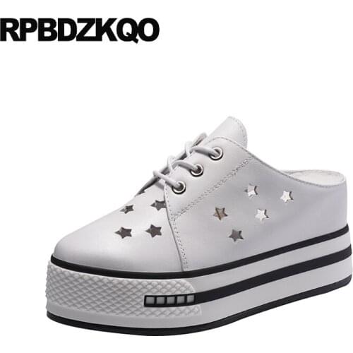 Creepers Platform Shoes Women Hollow Out Wedge Thick Sole Breathable Elevator White Muffin Round Toe Sneakers Mules Trainers