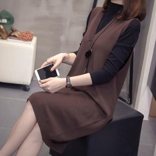 Women Spring Autumn Loose Long Sweater Casual Korean Style Knitted Vests Female Sleeveless Sweaters Ladies Solid Pullovers Y686