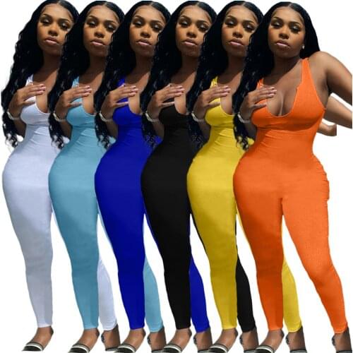 2021 Streetwear Black Backless Knitted Jumpsuit Women Solid Sleeveless Bodycon Summer Casual Female Jumpsuit One Piece Outfit