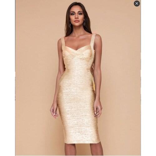 Celebrity Bandage Dress Wholesale Gold & Silver Spaghetti Straps Summer Woman Bodycon Dress Elegant Celebrity Night Party Dress