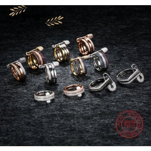 New Light Luxury 925 Silver Women Pearl Pin Ring Cute Fashion Monaco Exquisite Jewelry Gift