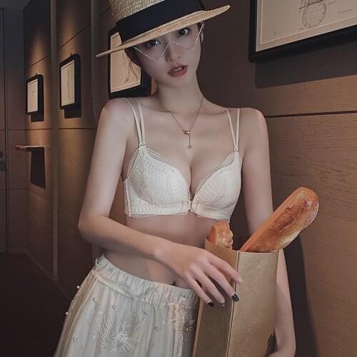 Seamless Push Up Bra Set Wireless Sexy Small Breast Adjust Underwear Front Buckle Lace Beauty Back Mesh Flank Femme Lingeire Set