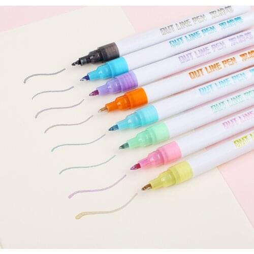 8 Colors Gift Card Writing Drawing Pens Double Line Outline Pen DIY Graffiti Marker Scrapbook Bullet Diary Poster Card