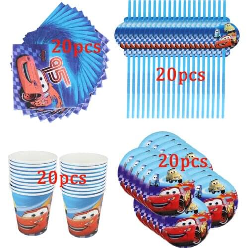 80Pcs Disney Cars Theme Kid Favor Birthday Party Paper Disposable Cup+Plate+Napkin+Straw Decoration Party Supplies
