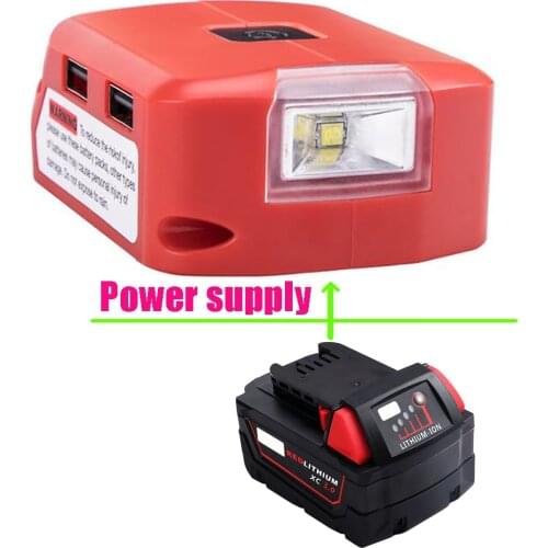 For Milwaukee 18V Li-ion Battery M18 Adapter LED Light Working Lamp One USB and Type C Mobile Phone Charger DC 12V Output