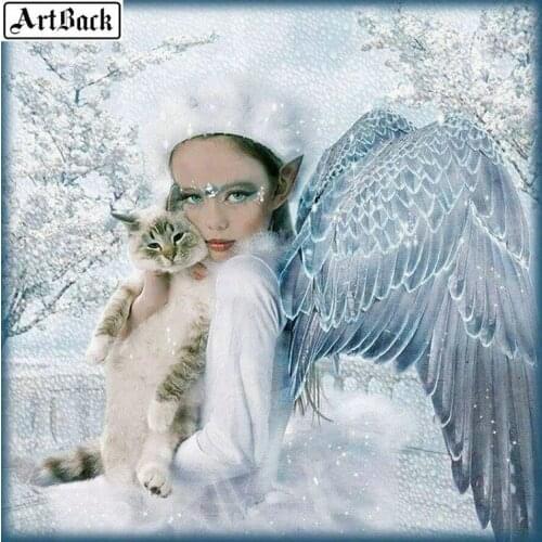 5d diy diamond painting woman wings cat picture full square landscape 3d diamond mosaic new arrival diamond embroidery decor