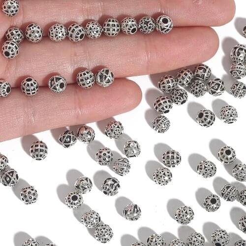 New Fashion 20pcs/lot 6mm Antique Silver Plated Hollow Zinc Alloy Beads New Charms For DIY Necklace Bracelet Jewelry Making