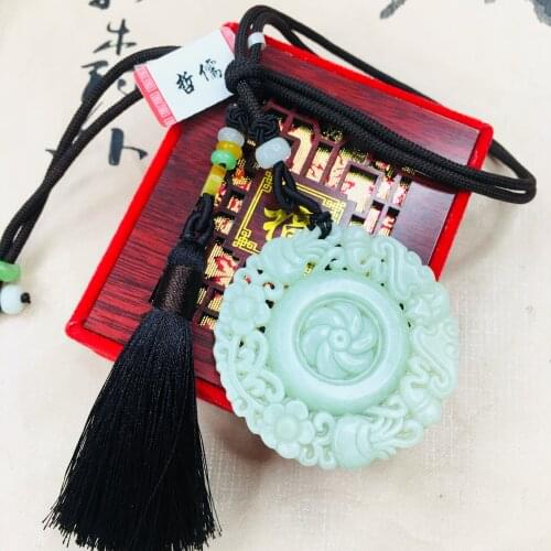 Zheru natural nephrite carved light green hollow good luck flower pendant with tassel necklace men and women sweater chain