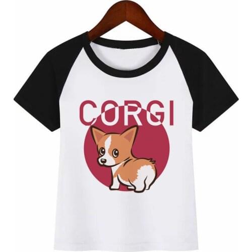 Kids Funny Corgi Cartoon O-Neck T Shirt Tees Summer Tops Children Girl T-Shirt Boy/Girls Clothing