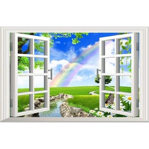 Diy 5d Diamond Painting cross stitch full square Diamond Embroidery rainbow Outside the window mosaic wedding decorationZP-2863